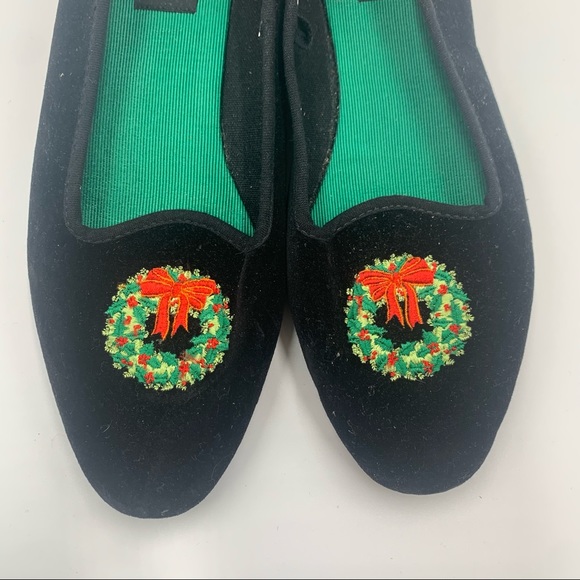 ❤️ Tinsel Toes Black Velvet Christmas Holiday Wreath Festive Slip On Size 6 - Picture 6 of 10